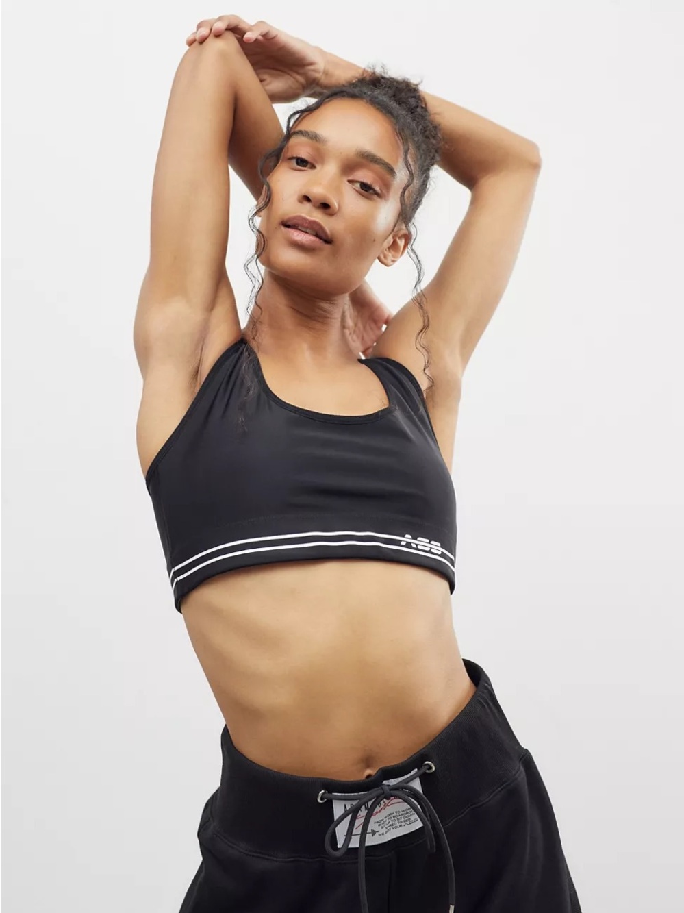 Black Striped Elastic-Hem Sports Bralette